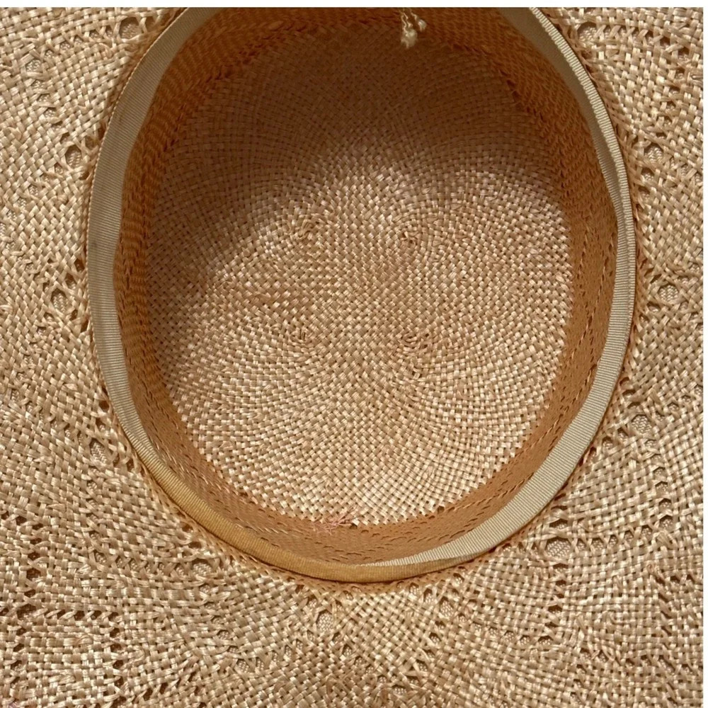 Oscar de la Renta Straw Wide-Brim Hat in Yellow with Pink Trim